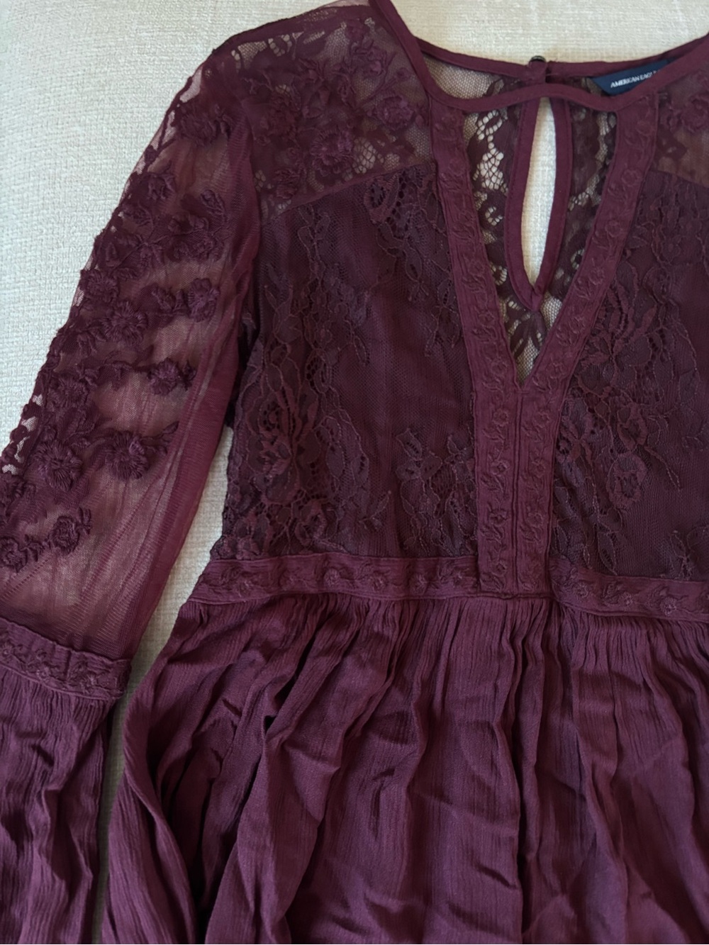 American Eagle Outfitters Burgundy Lace Long-Sleeve Top